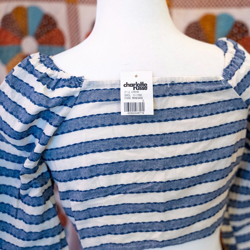 NWT Striped Cotton LS Tie-Front Blouse - Picture 2 of 3